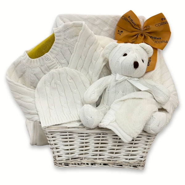 Stylish in White Unisex Baby Gift Basket Pellatt Cornucopia